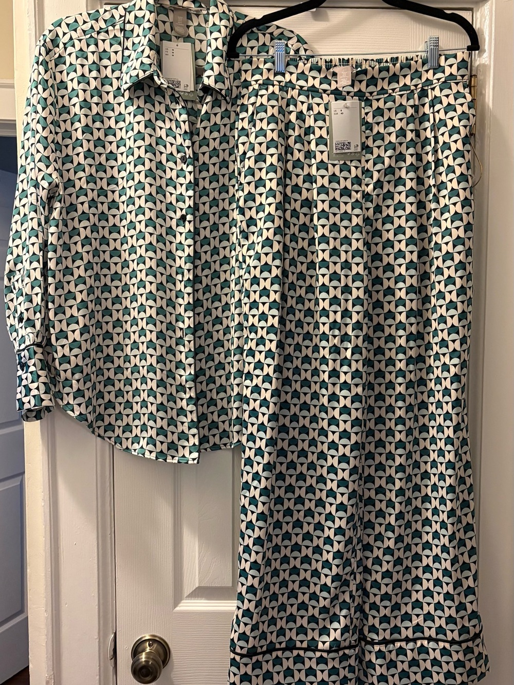 H&M Teal, Geometric Shirt and Pants Set